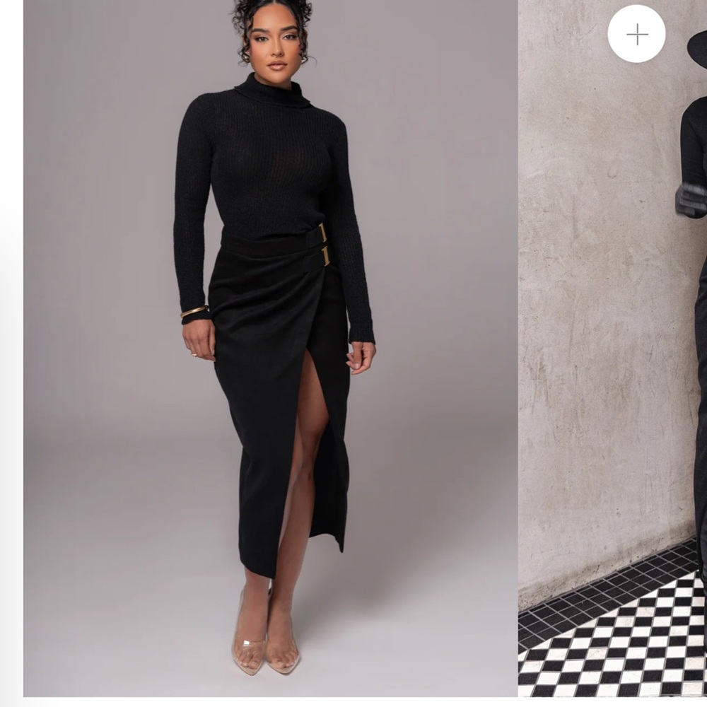JLUXLABEL Black Gisele Slit Skirt